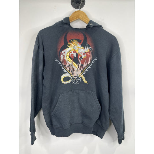Men’s VTG Y2K Biohazard Dragon Graphic Black Hoodie Sz Medium