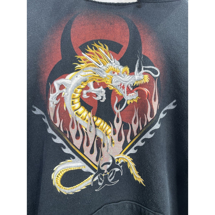 Men’s VTG Y2K Biohazard Dragon Graphic Black Hoodie Sz Medium