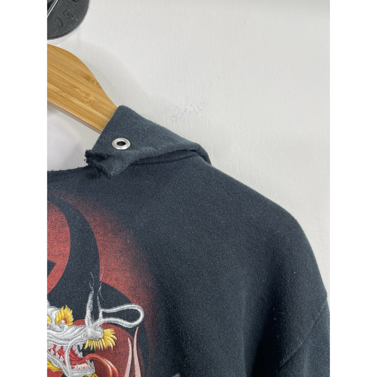 Men’s VTG Y2K Biohazard Dragon Graphic Black Hoodie Sz Medium