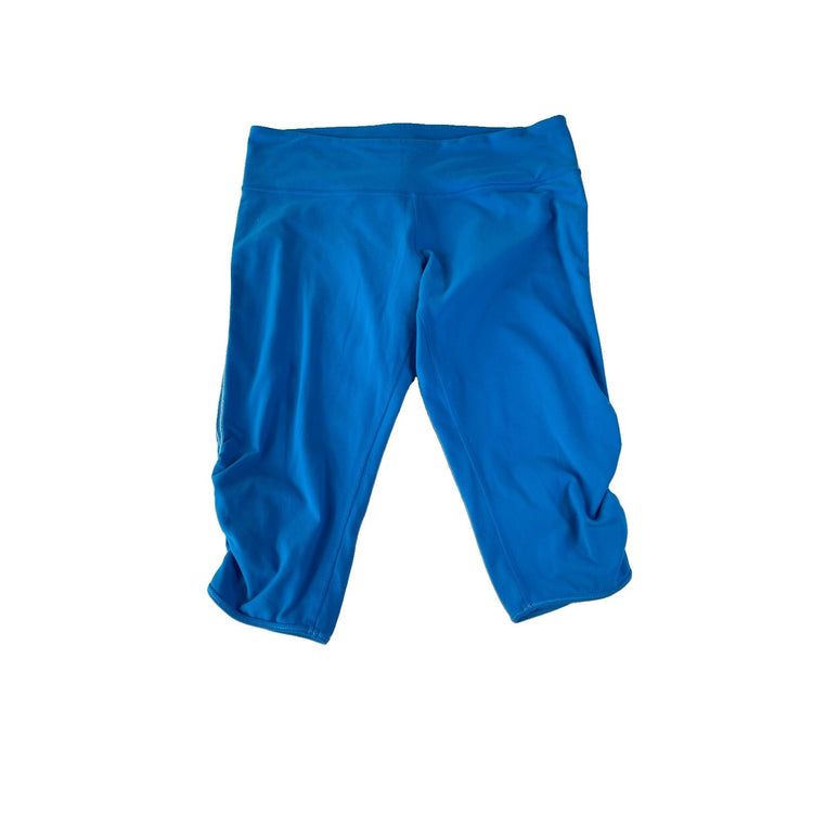 ⁠Women Lululemon Royal Blue Ruched Hem Athletic Workout Capri Crop Pants Size 12