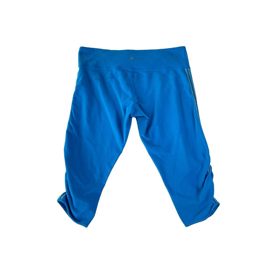 Women Lululemon Royal Blue Ruched Hem Athletic Workout Capri Crop Pants Size 12