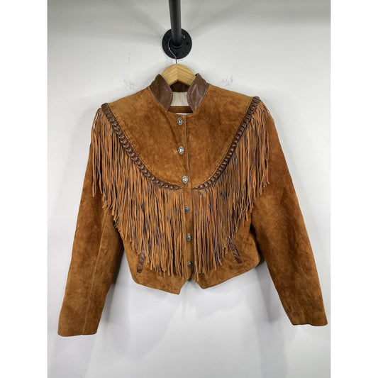 Women’s Vintage Diamond Leathers Brown Lined Fringe Jacket Sz M