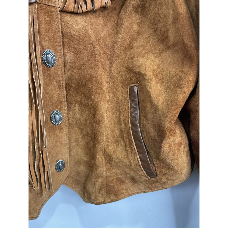 Women’s Vintage Diamond Leathers Brown Lined Fringe Jacket Sz M