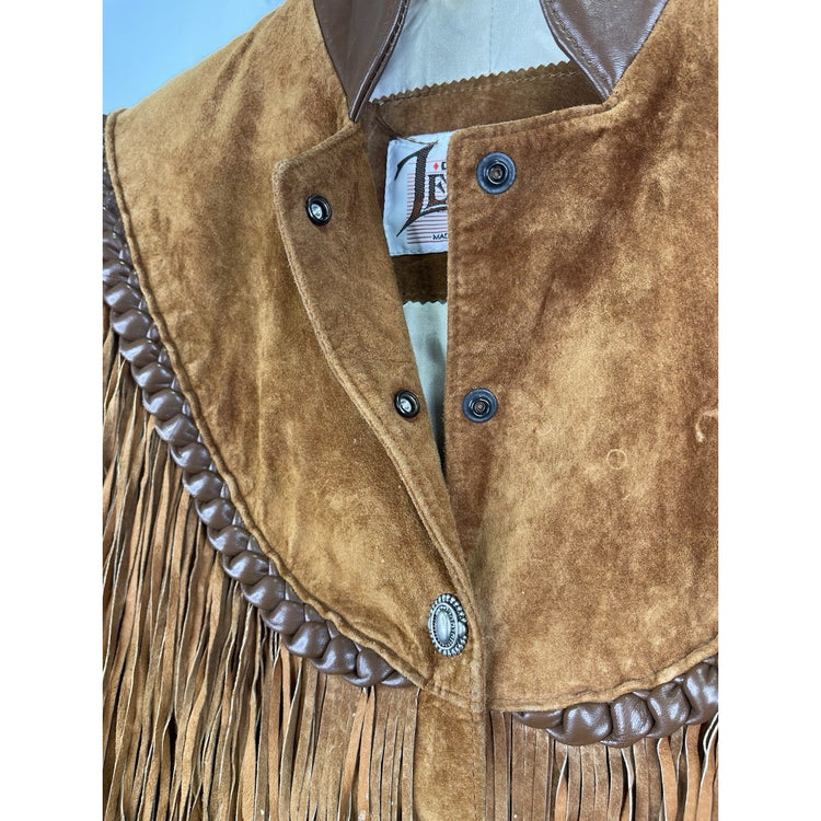 Women’s Vintage Diamond Leathers Brown Lined Fringe Jacket Sz M