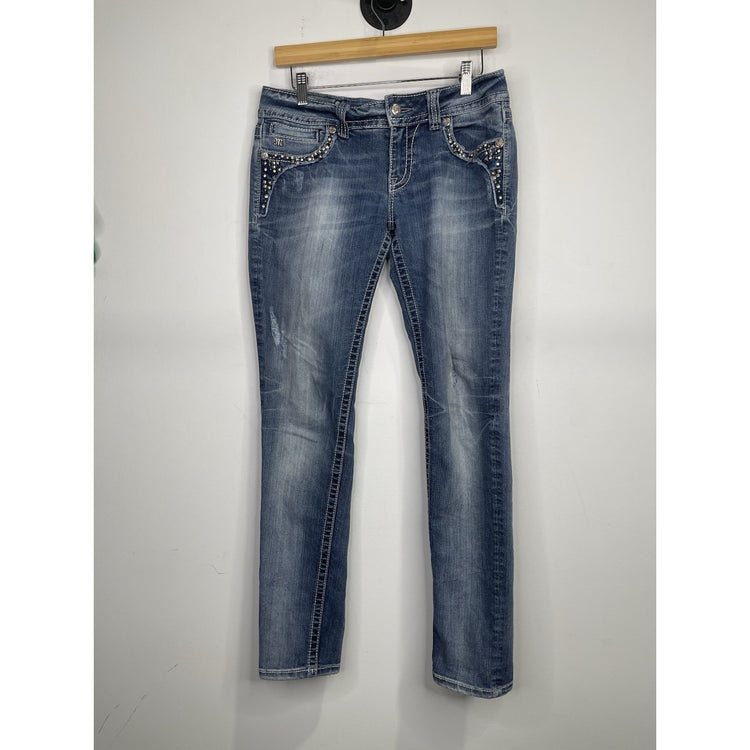 Women’s Y2K Blue Miss Me Jeans Skinny Rhinestone Pockets 30x32