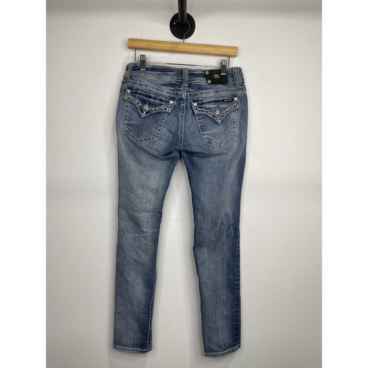 Women’s Y2K Blue Miss Me Jeans Skinny Rhinestone Pockets 30x32