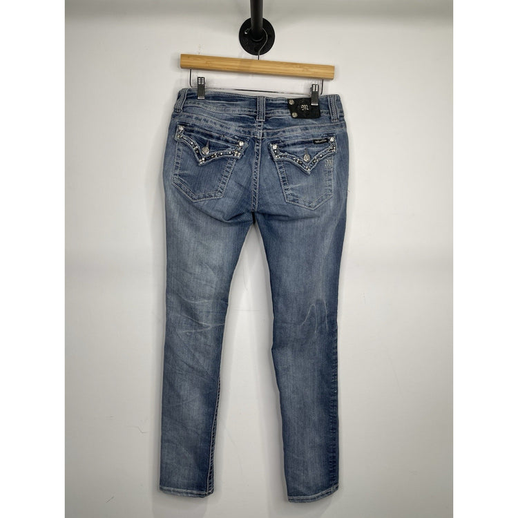 Women’s Y2K Blue Miss Me Jeans Skinny Rhinestone Pockets 30x32