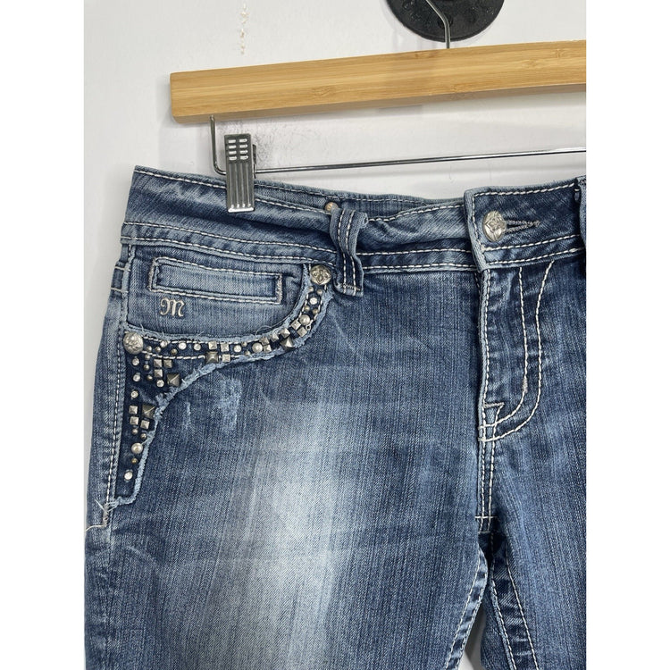 Women’s Y2K Blue Miss Me Jeans Skinny Rhinestone Pockets 30x32
