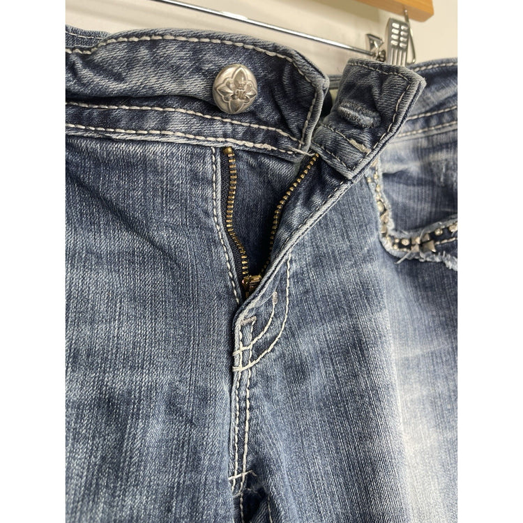 Women’s Y2K Blue Miss Me Jeans Skinny Rhinestone Pockets 30x32