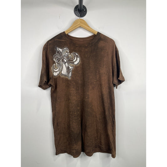 Men’s Brown Affliction Silver Logo Short Sleeve T Shirt Sz Large