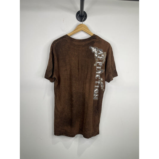 Men’s Brown Affliction Silver Logo Short Sleeve T Shirt Sz Large