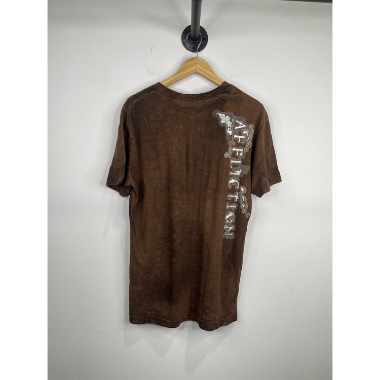 Men’s Brown Affliction Silver Logo Short Sleeve T Shirt Sz Large