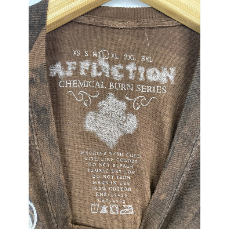 Men’s Brown Affliction Silver Logo Short Sleeve T Shirt Sz Large
