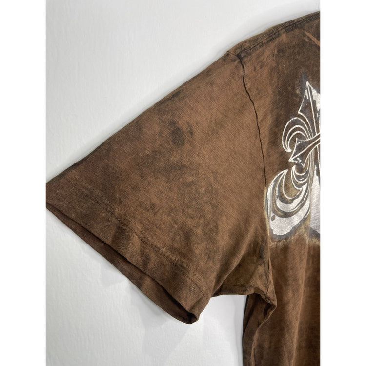 Men’s Brown Affliction Silver Logo Short Sleeve T Shirt Sz Large