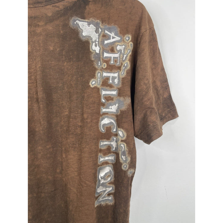 Men’s Brown Affliction Silver Logo Short Sleeve T Shirt Sz Large