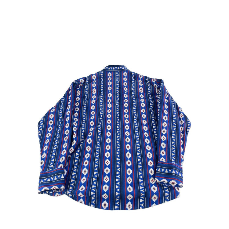 Mens Wrangler Western LongSleeve Pearl SnapDown Blue Geometric Shirt Size Xl