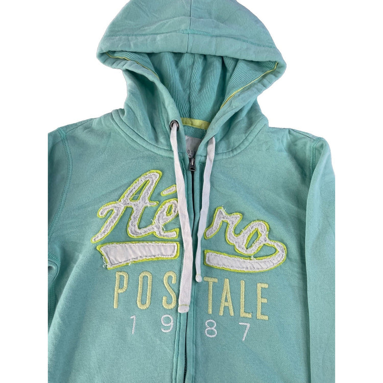 Womens Aeropostale Teal Blue Zip Up Hoodie Sweatshirt Size S