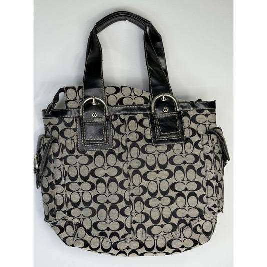 Coach Signature C Jacquard Black Leather Trim Bag