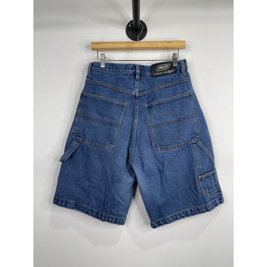 Men’s Y2K Hip-Hop Blue Denim Raw Edge Brand Carpenter Jean Shorts 32x10