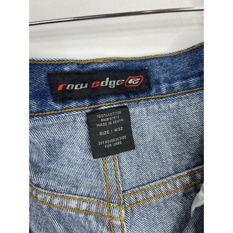 Men’s Y2K Hip-Hop Blue Denim Raw Edge Brand Carpenter Jean Shorts 32x10