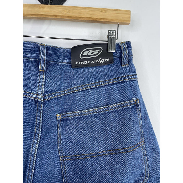 Men’s Y2K Hip-Hop Blue Denim Raw Edge Brand Carpenter Jean Shorts 32x10