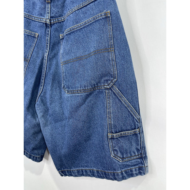 Men’s Y2K Hip-Hop Blue Denim Raw Edge Brand Carpenter Jean Shorts 32x10