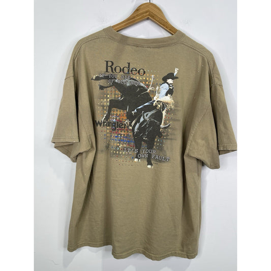 Wrangler Men's Brown 2004 Rodeo Graphic Double Sided T-Shirt Sz XL