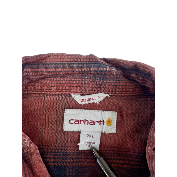 Mens Carhartt Orginal Fit Red & Balck Plaid Flannel Button Down T Shirt Size 2XL