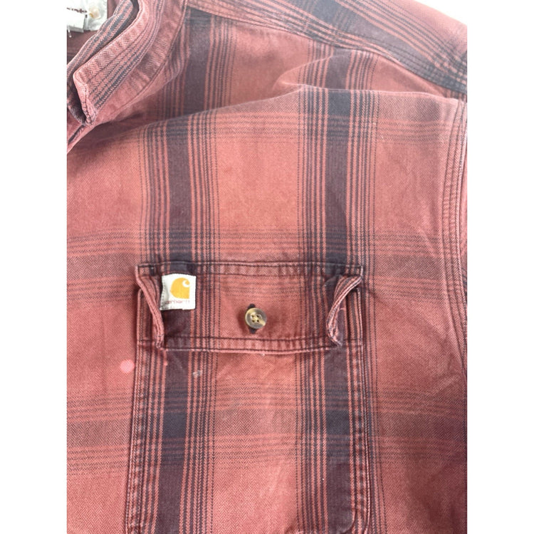 Mens Carhartt Orginal Fit Red & Balck Plaid Flannel Button Down T Shirt Size 2XL