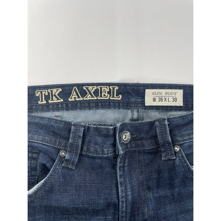 Mens TK AXEL Slim Bootcut Dark Wash Blue Jean Size 36x30