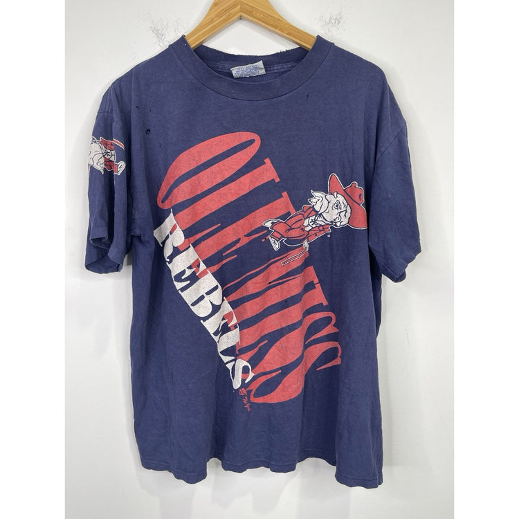 Men’s VTG Blue Ole Miss Rebels Graphic T Shirt The Game Tag Sz Large