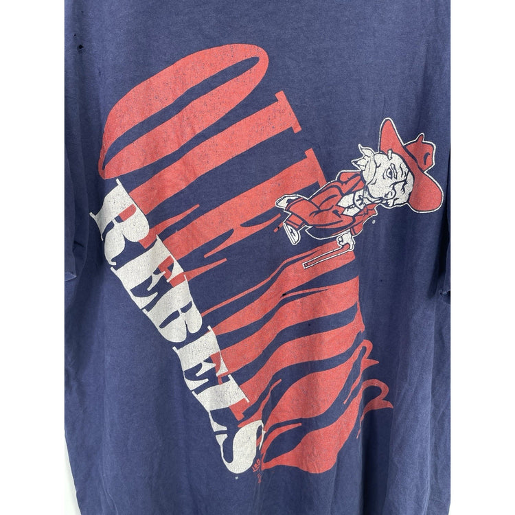 Men’s VTG Blue Ole Miss Rebels Graphic T Shirt The Game Tag Sz Large