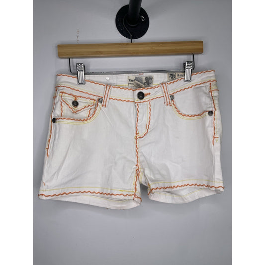 women’s y2k raw blue white denim jean shorts sz 9/10