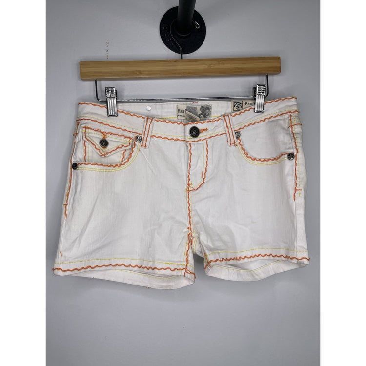 women’s y2k raw blue white denim jean shorts sz 9/10