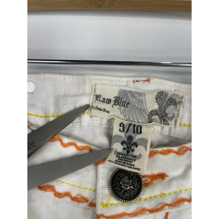 women’s y2k raw blue white denim jean shorts sz 9/10