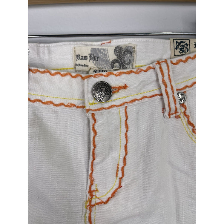 women’s y2k raw blue white denim jean shorts sz 9/10