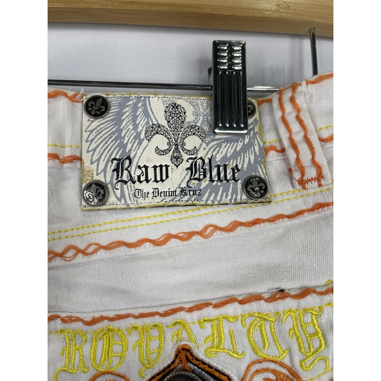 women’s y2k raw blue white denim jean shorts sz 9/10