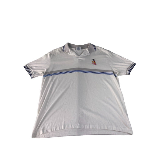 Mens Vintage Velva Sheen White Mickey Mouse Disney World Stripe Polo-T SIZE XL