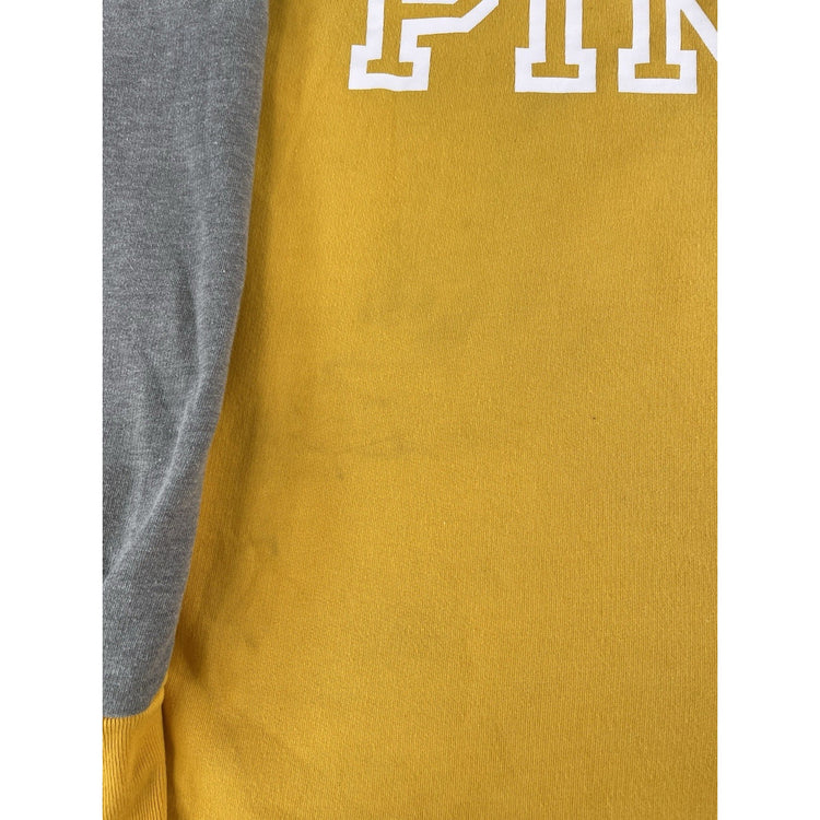 Womens Victorias Secret PINK | Yellow Grey Colorblock Graphic Sweatshirt Size Xl
