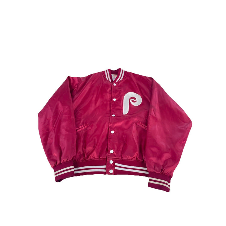 Mens Vintage Starter Philadelphia Phillies Red Satin Button Jacket Size XL