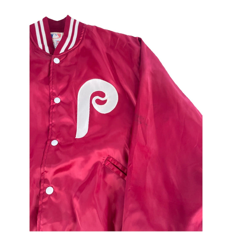 Mens Vintage Starter Philadelphia Phillies Red Satin Button Jacket Size XL