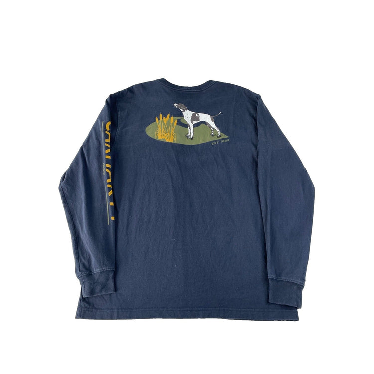 Mens Carhartt Navy Blue Long Sleeve Sleeve Logo Dog Shirt Loose Fit Size M