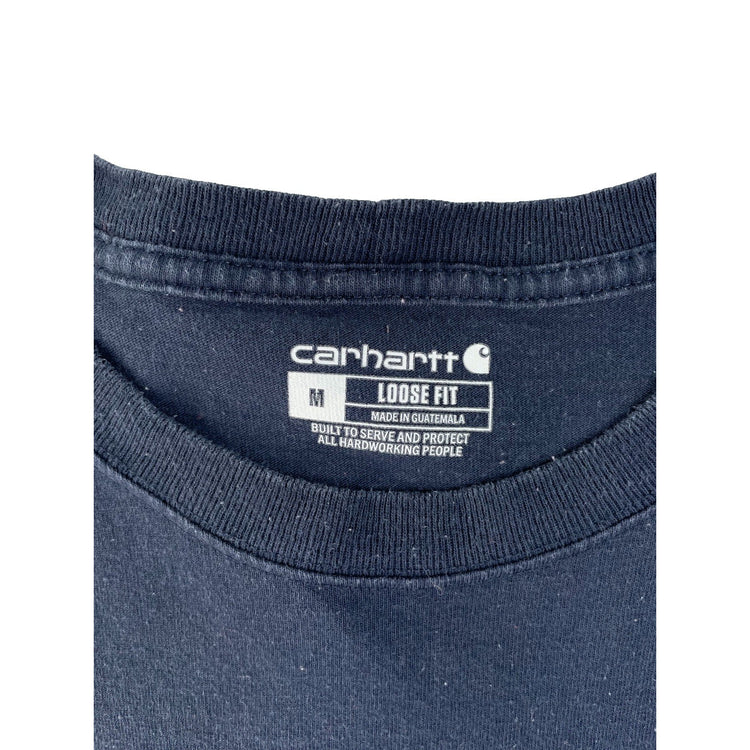 Mens Carhartt Navy Blue Long Sleeve Sleeve Logo Dog Shirt Loose Fit Size M