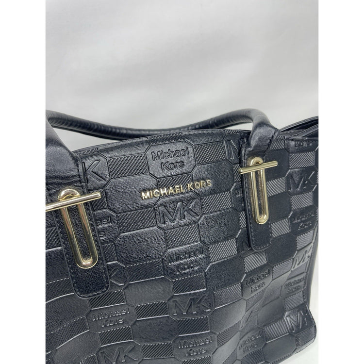 Women’s Michael Kors Jet Black And Gold Monogram Carry-all Purse