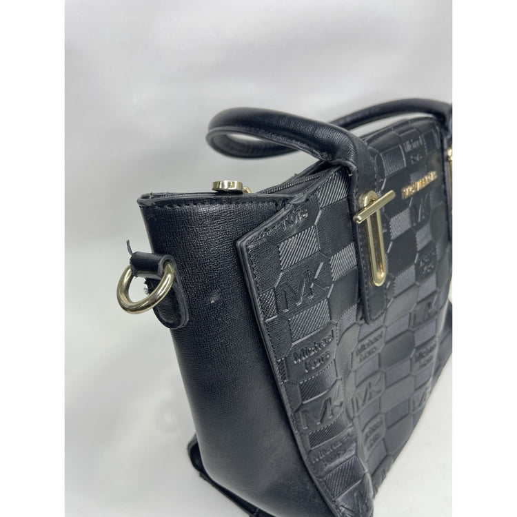 Women’s Michael Kors Jet Black And Gold Monogram Carry-all Purse