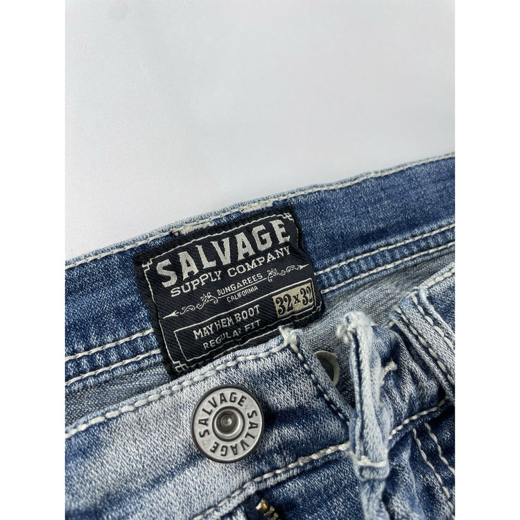 Mens Salvage Denim Mayhem Boot, Regular Fit Light Wash Blue Jeans Size 32