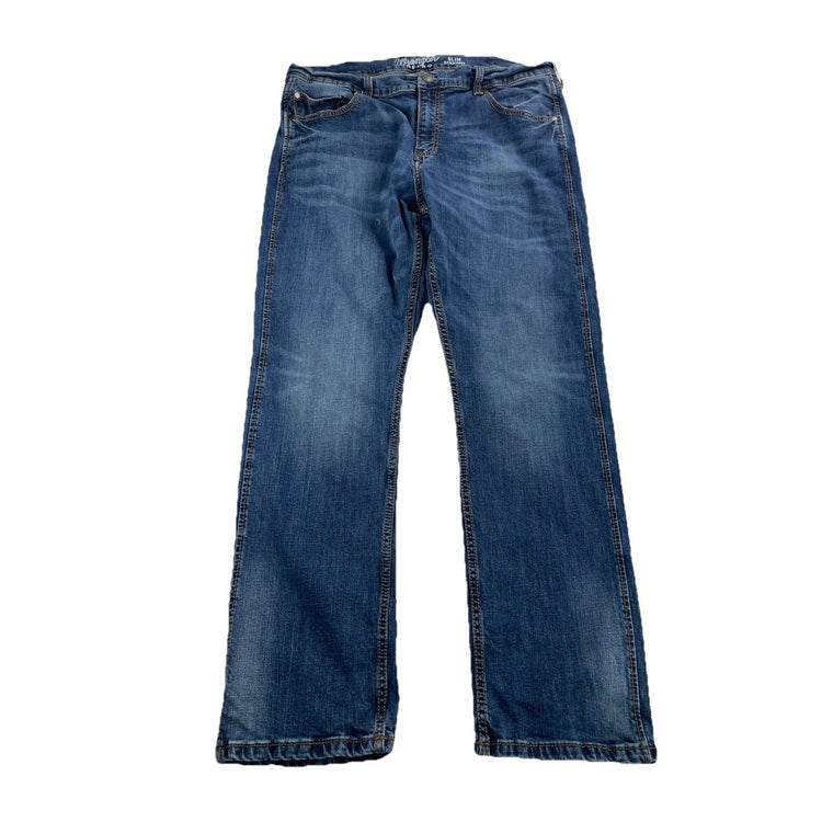 Mens Wranglers Retro Slim Straight Blue Denim Jeans Size 38x32