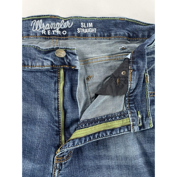 Mens Wranglers Retro Slim Straight Blue Denim Jeans Size 38x32