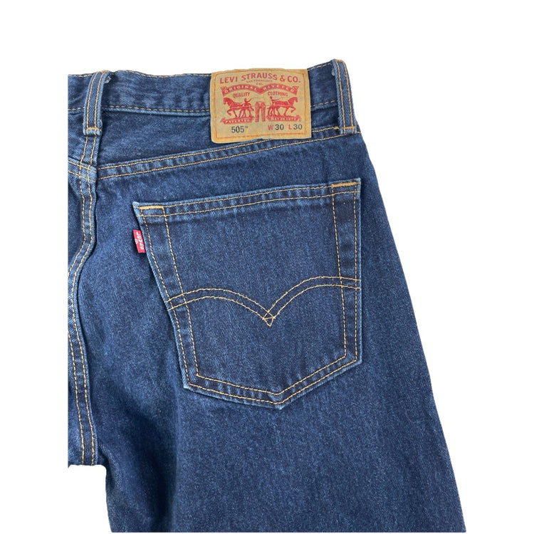 Mens Levis 505 Dark Wash Straight Fit Denim Jeans Size 30x30