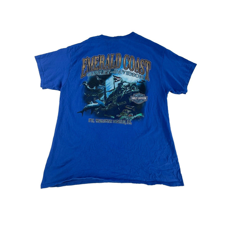 Men Vintage Emerald Coast Harley-Davidson Ft. Walton Beach FL Graphic Tee Size L